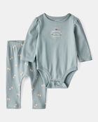 Baby 2-Piece "Mommy's Bestie" Bodysuit & Pants Set - Green, image 1 of 5 slides