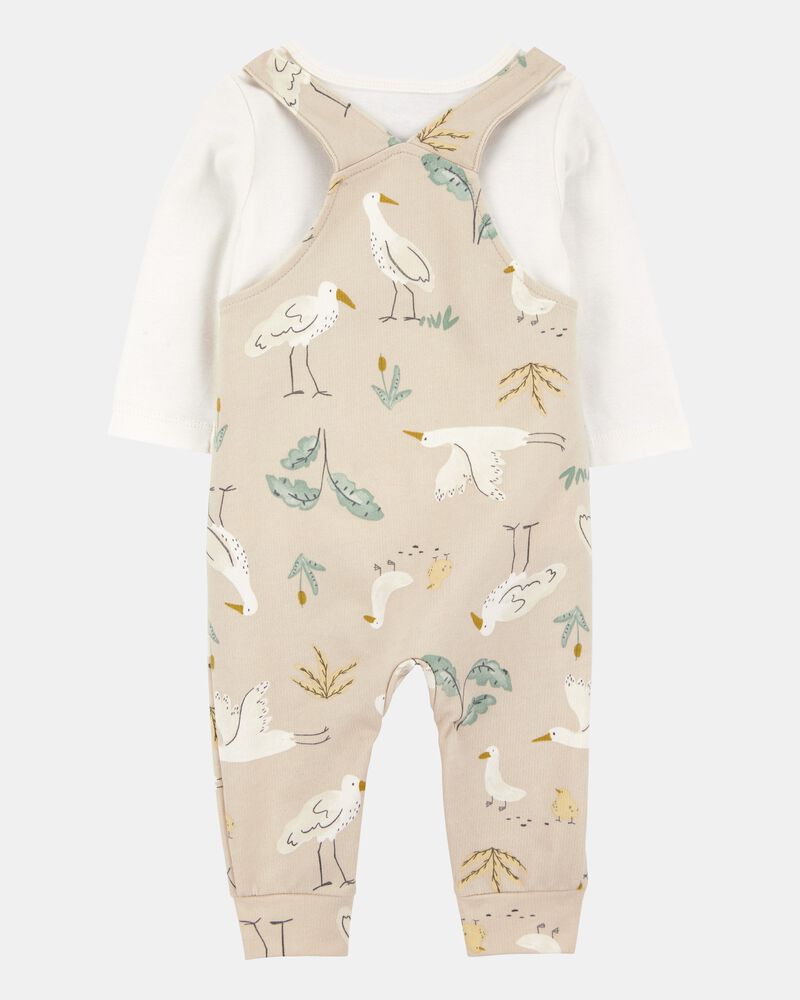 Baby 2-Piece Bird Print Long-Sleeve Tee & Overall Set, image 2 of 5 slides