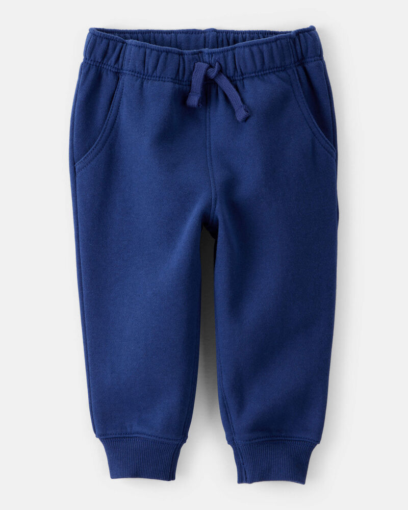Baby Boy Solid Fleece Cotton Jogger - Navy, image 1 of 4 slides