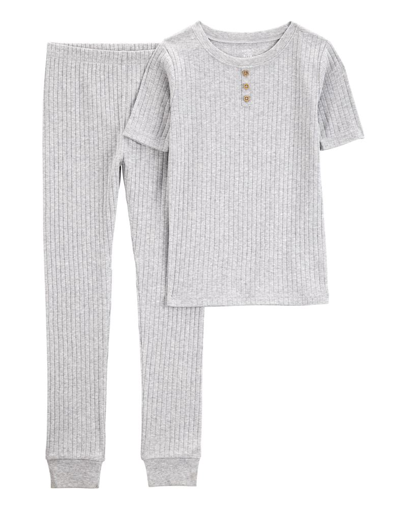 Kid Solid Ribbed Cotton Blend 2-Piece Pyjamas - Grey, image 1 of 3 slides