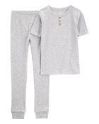 Kid Solid Ribbed Cotton Blend 2-Piece Pyjamas - Grey, image 1 of 3 slides