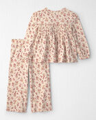 Toddler Girl 2-Piece Organic Cotton Smocked Top & Pant Set, image 1 of 3 slides