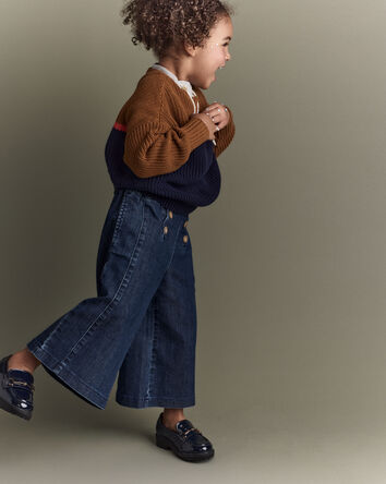 Tout-petit fille - Pantalon en denim &agrave; jambes larges de style urbain&nbsp;&ndash; Bleu, 