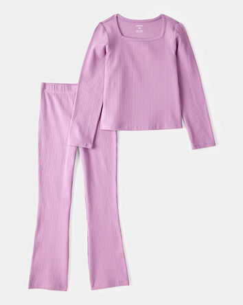 Kid 2-Piece Ribbed Long-Sleeve Tee & Flare Pant Set, 