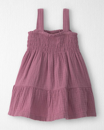 B&eacute;b&eacute; fille - Robe en gaze &agrave; smocks en coton biologique, 