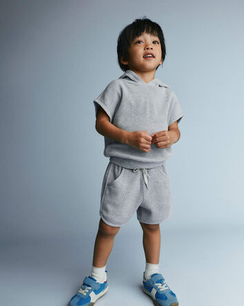 Toddler Waffle Knit Hooded Top - Heather Grey, 
