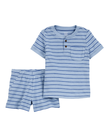 Toddler 2-Piece Striped Henley Outfit Set, 