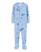 Baby Boy Safari Print Snug Fit Cotton Footie 1-Piece Pyjamas - Blue, image 1 of 4 slides