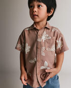 Toddler Boy Button-Down Short-Sleeve Shirt in Plant Print - Brown, image 1 of 5 slides