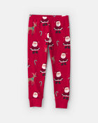 Toddler 2-Piece Beige Santa Christmas 100% Cotton Snug Fit Pyjama Set - Red, image 3 of 4 slides