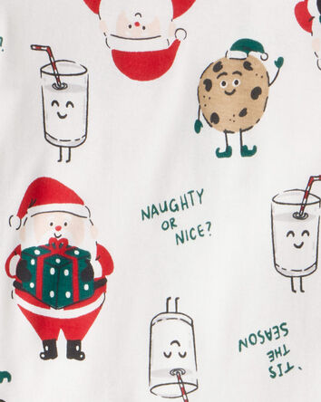 Kid Christmas Santa Print 100% Cotton Long-Sleeve Snug Fit 2-Piece pyjamas - White, 