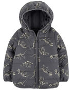 Kid Fossil Dino Print Packable Puffer Jacket, image 3 of 6 slides