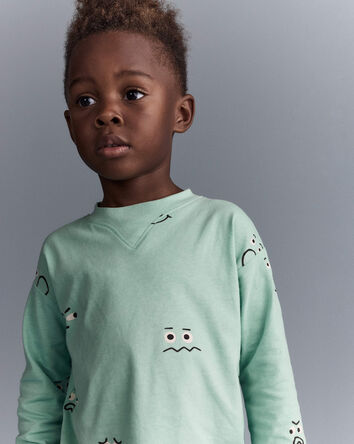 Toddler Boy Emotions Long Sleeve Relaxed Graphic Tee - Green, 