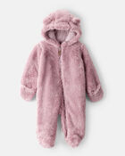 Baby Girl Sherpa Long-Sleeve Hooded Jumpsuit - Pink, image 1 of 4 slides