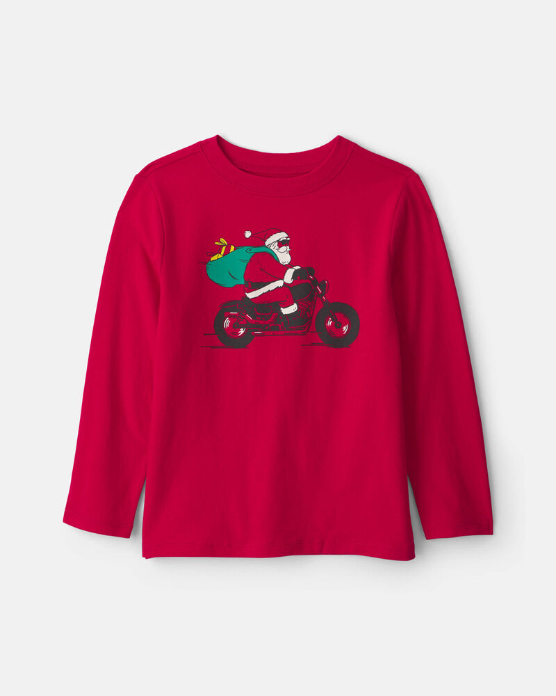 Boys Santa Motorcycle Long-Sleeve Graphic Tee - Red, image 1 of 3 slides