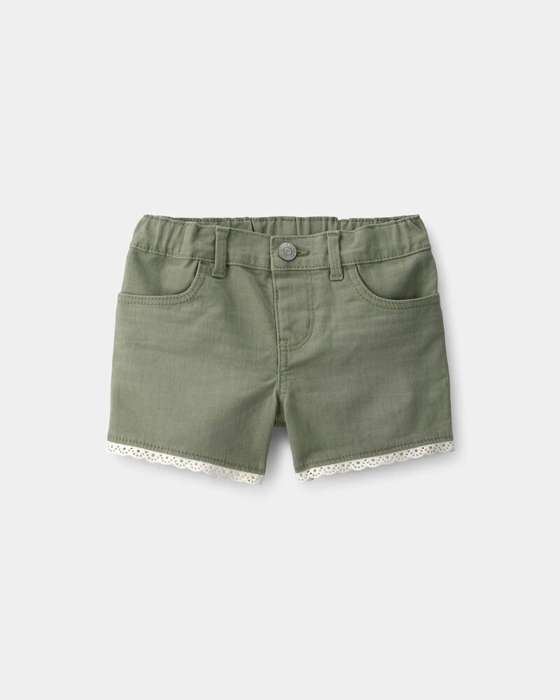 Tout-petit fille - Short en serg&eacute; &agrave; bordure en tissu ajour&eacute; - Olive, image 1 sur 3 diapositives