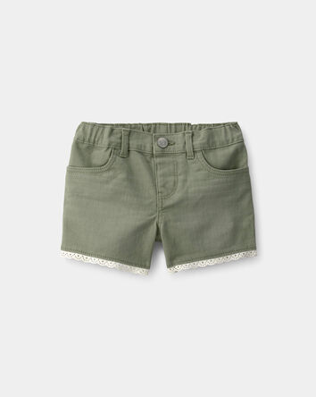 Tout-petit fille - Short en serg&eacute; &agrave; bordure en tissu ajour&eacute; - Olive, 