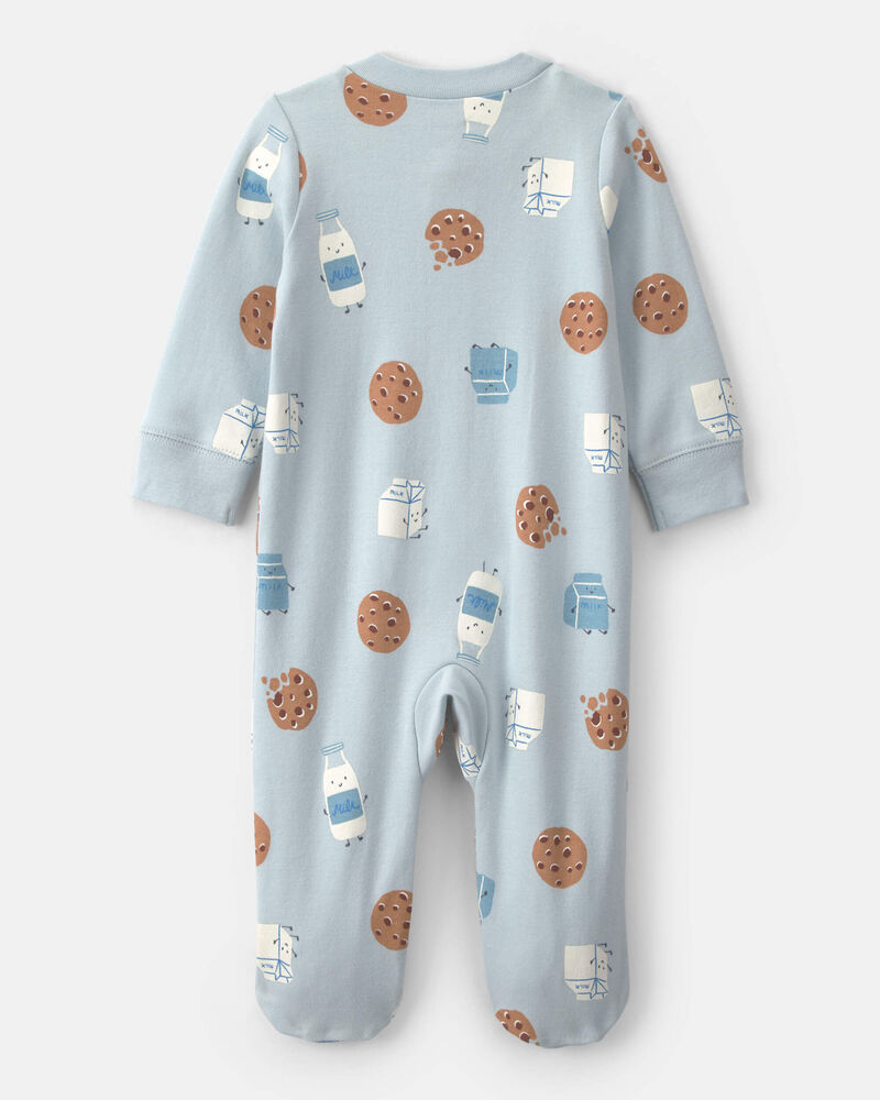 Baby Boy Milk & Cookies 100% Cotton 2-Way Zip Sleeper - Blue, image 2 of 5 slides