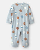 Baby Boy Milk & Cookies 100% Cotton 2-Way Zip Sleeper - Blue, image 2 of 5 slides