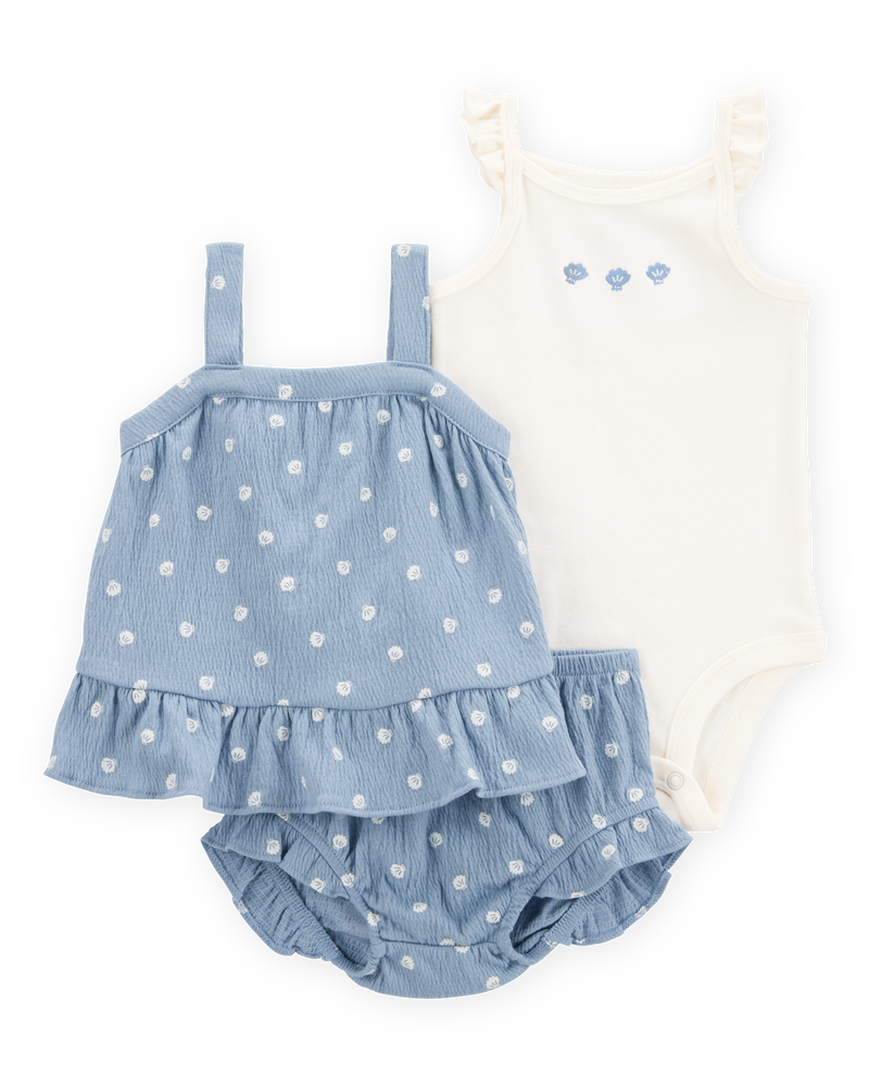 Baby Girl 3-Piece Shell Print Outfit Set - Blue/White | Carter’s ...