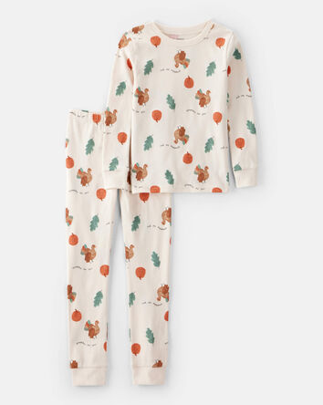 Jeune - Pyjamas d'action de grâce en coton 100 % à manches longues, 2 pièces - Blanc, 