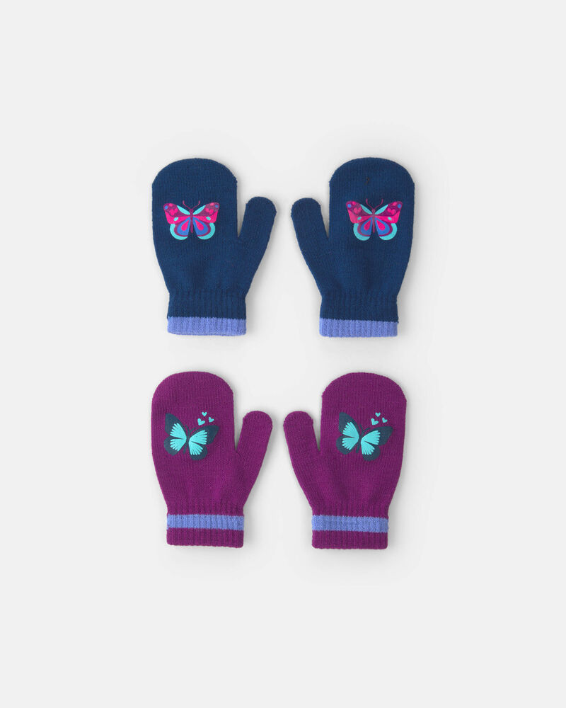 Tout-petit fille - Emballage 2 paires de mini mitaines Kombi - Papillon bleu, image 1 sur 1 diapositives