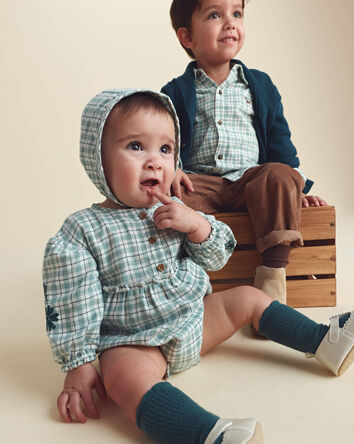 Baby Girl 3-Piece Flannel Long-Sleeve Bubble Set - Green, 