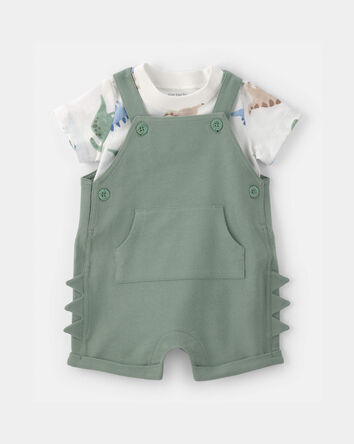 Baby Boy Animal Print Short-Sleeve Shortall Set - Green, 