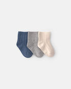 Baby 3-Pack Baby Booties - Blue/Ivory/Grey, image 1 of 2 slides