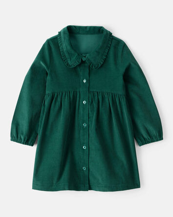 Tout-petit fille - Robe de soirée à manches longues en velours côtelé - Verte, 