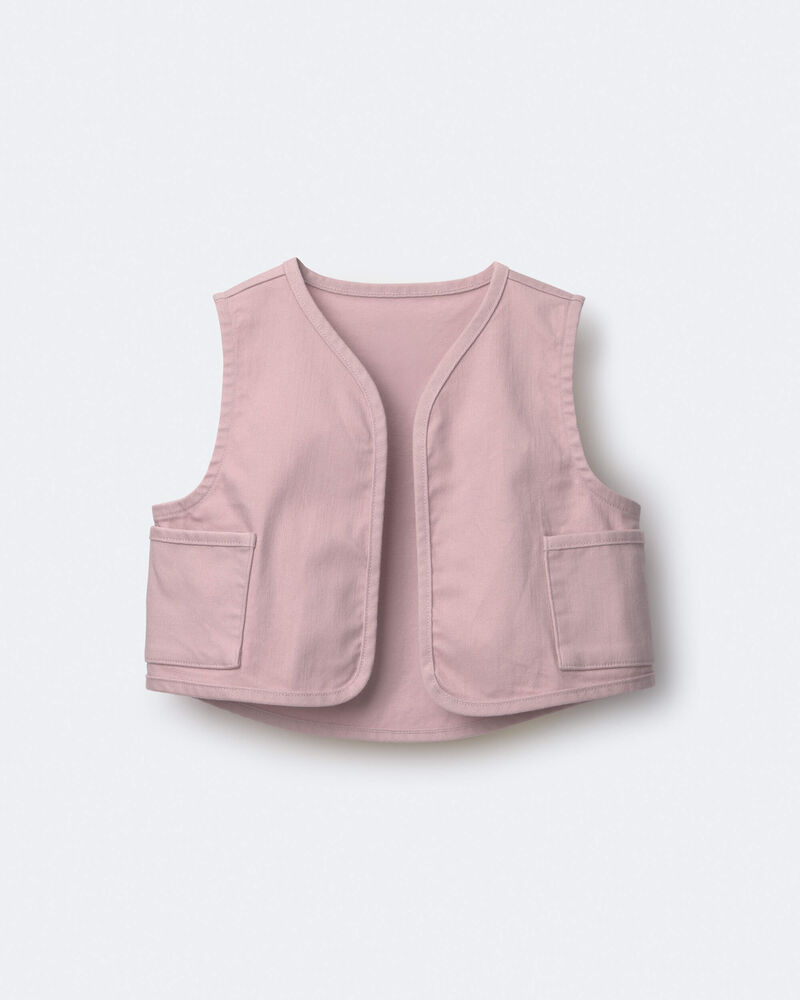 Toddler Girl Cropped Vest with Otter Pockets - Rose, image 2 of 6 slides