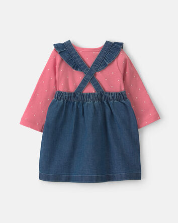 Baby Girl 3-Piece Polka Dot Chambray Long-Sleeve Dress Set - Pink/Indigo, 