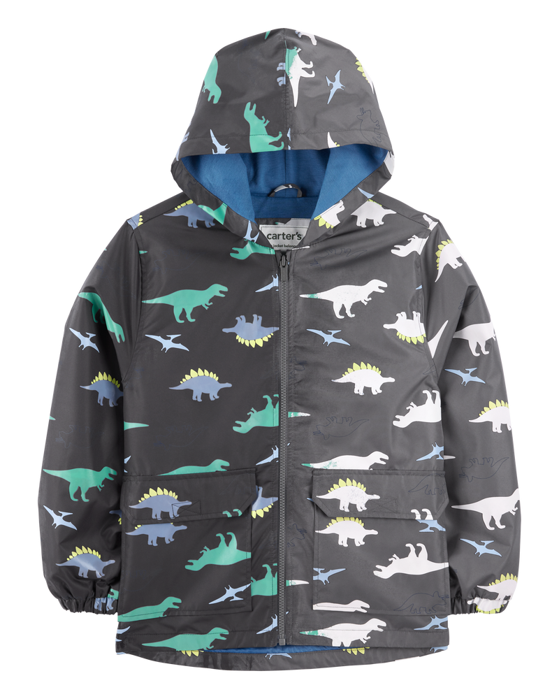 Dinosaur Colour Changing Rain Jacket - Grey, image 2 of 6 slides