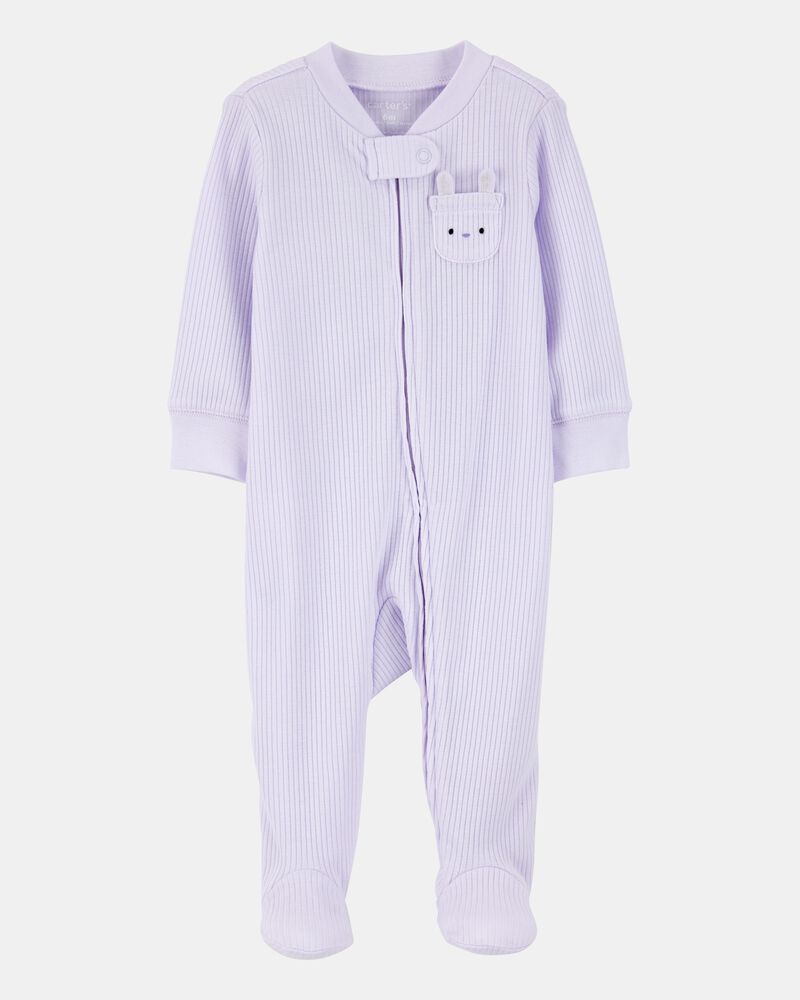 Baby Girl Bunny 2-Way Zip Ribbed Sleeper pyjamas, image 1 of 3 slides
