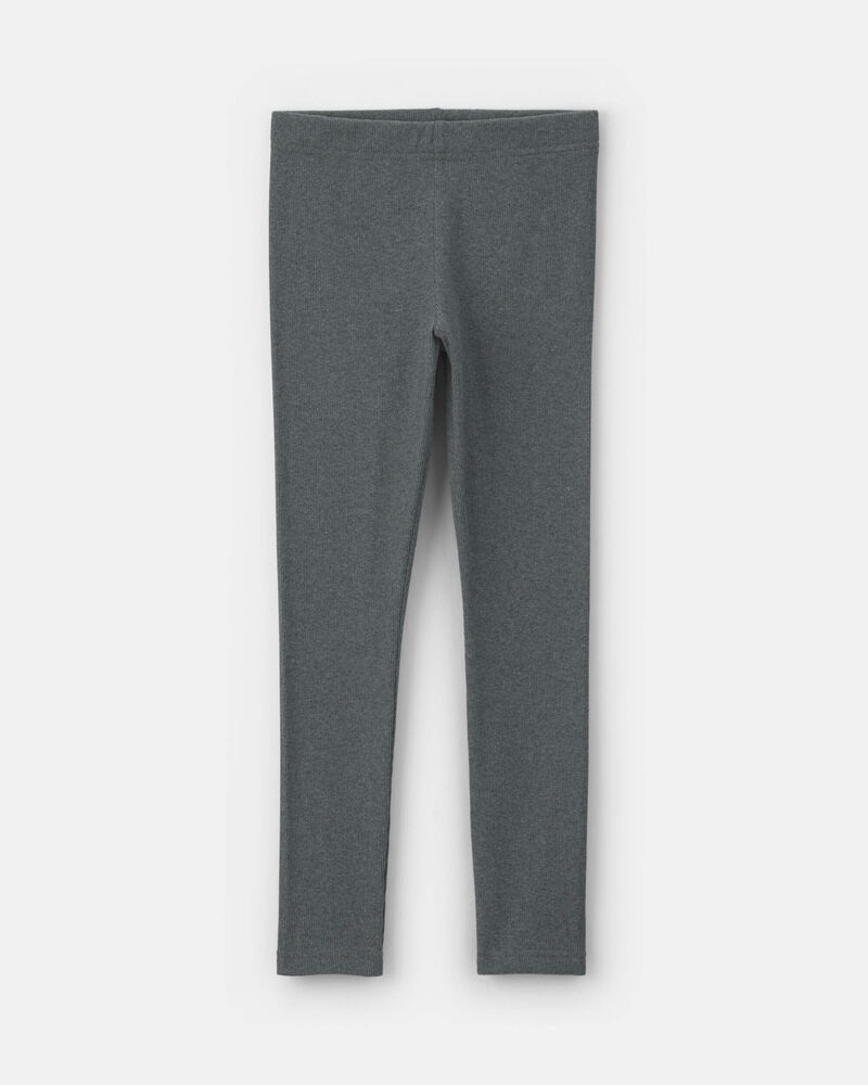 Girls Pull-On Stretch Rib Leggings - Grey, image 1 of 4 slides