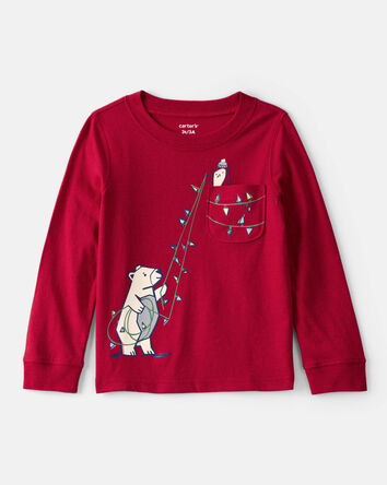 Toddler Boy Polar Bear Holiday T-Shirt - Red, 
