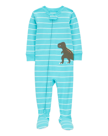 Toddler 1-Piece Striped Dinosaur 100% Snug Fit Cotton Footie Pyjamas, 