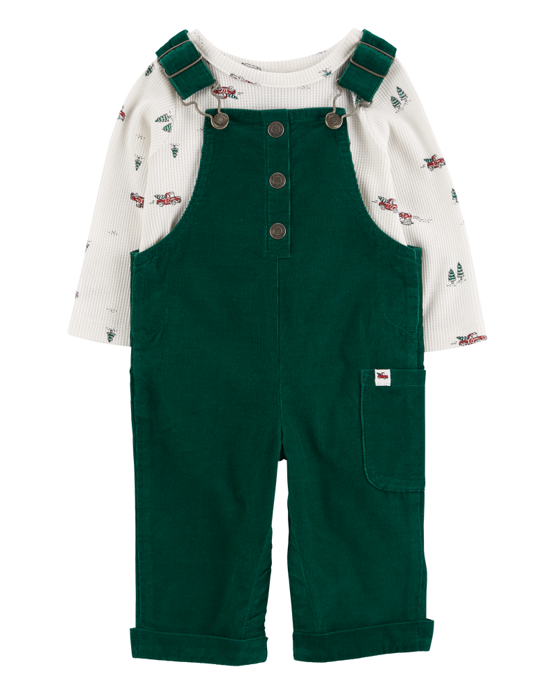 Baby 2-Piece Holiday Thermal Tee & Corduroy Overalls Set, image 1 of 6 slides