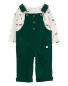 Baby 2-Piece Holiday Thermal Tee & Corduroy Overalls Set, image 1 of 6 slides