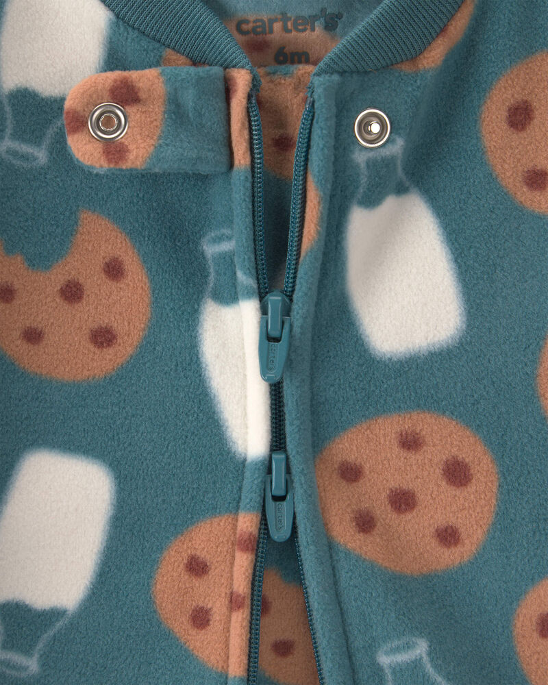 Baby Boy 2-Pack Milk & Cookies Striped Fleece 2-Way Zip Sleepers- Green/Blue, image 2 of 5 slides