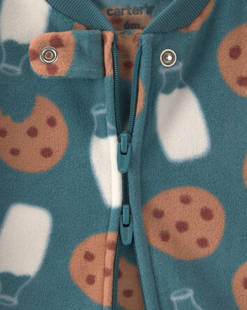 Baby Boy 2-Pack Milk & Cookies Striped Fleece 2-Way Zip Sleepers- Green/Blue, 