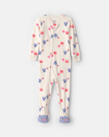 B&eacute;b&eacute; fille - Pyjama ajust&eacute; 1 pi&egrave;ce &agrave; pieds en DreamPlush avec fermeture &agrave; glissi&egrave;re double sens &agrave; motif monstre &ndash; Cr&egrave;me, 