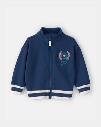 Baby Girl Varsity French Terry Zip-Up Jacket - Blue, 