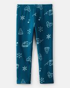 Tout-petit fille - Legging extensible facile &agrave; enfiler &agrave; imprim&eacute; d&rsquo;hiver &ndash; Bleu, image 2 sur 4 diapositives