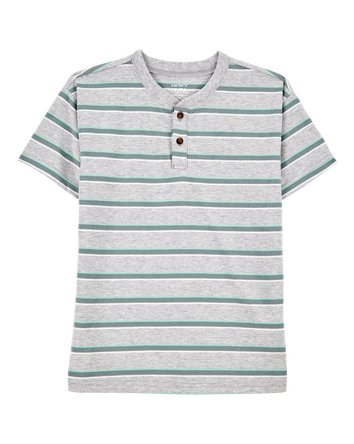 Kid Striped Knit Short-Sleeve Henley, 