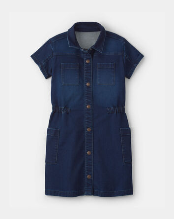 Filles - Robe utilitaire boutonn&eacute;e en denim - D&eacute;lav&eacute; fonc&eacute;, 