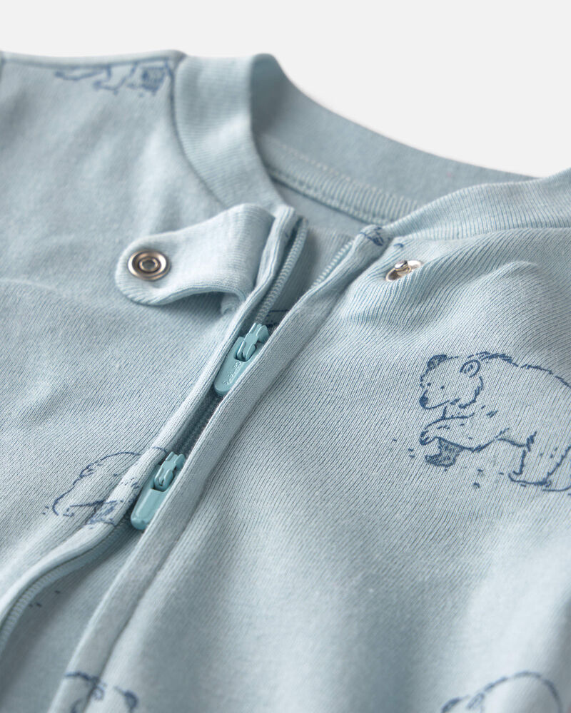 Baby Organic Cotton Sleeper in Blue Bears, image 3 of 5 slides