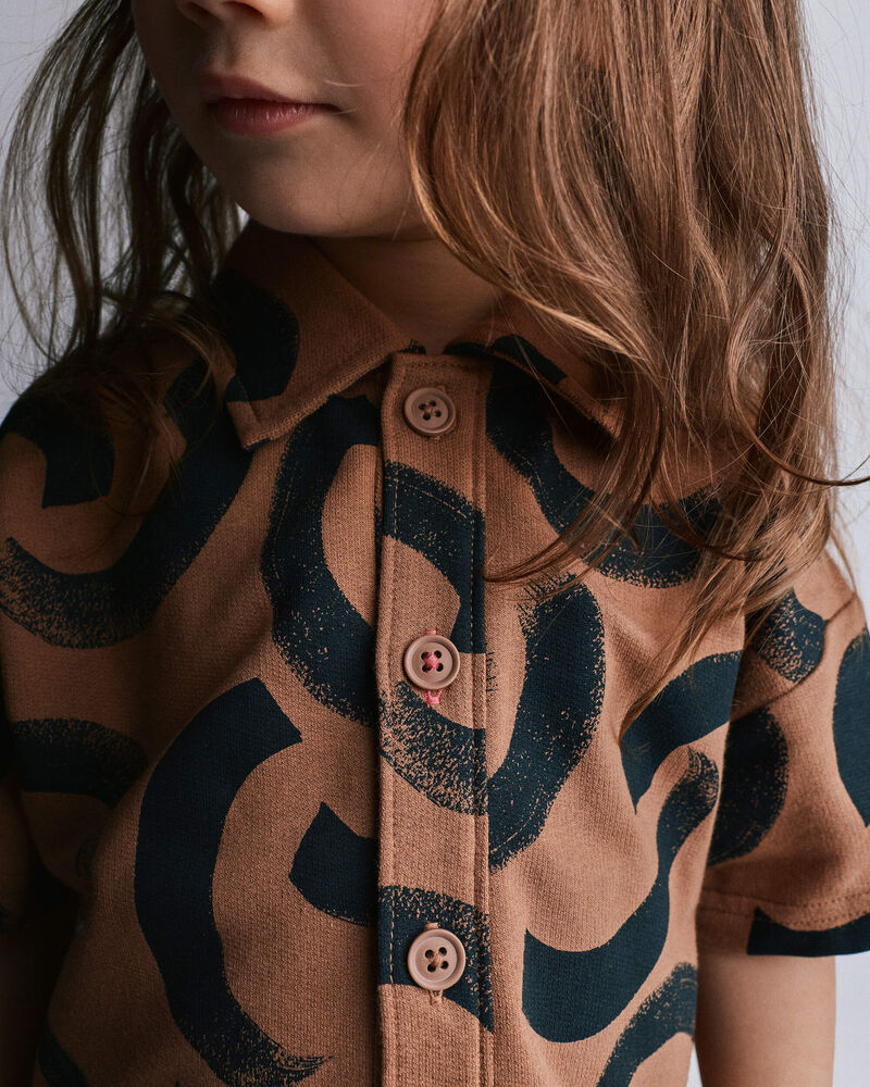 Toddler Boy Button-Down Short-Sleeve Shirt in Abstract Print - Brown, image 3 of 5 slides