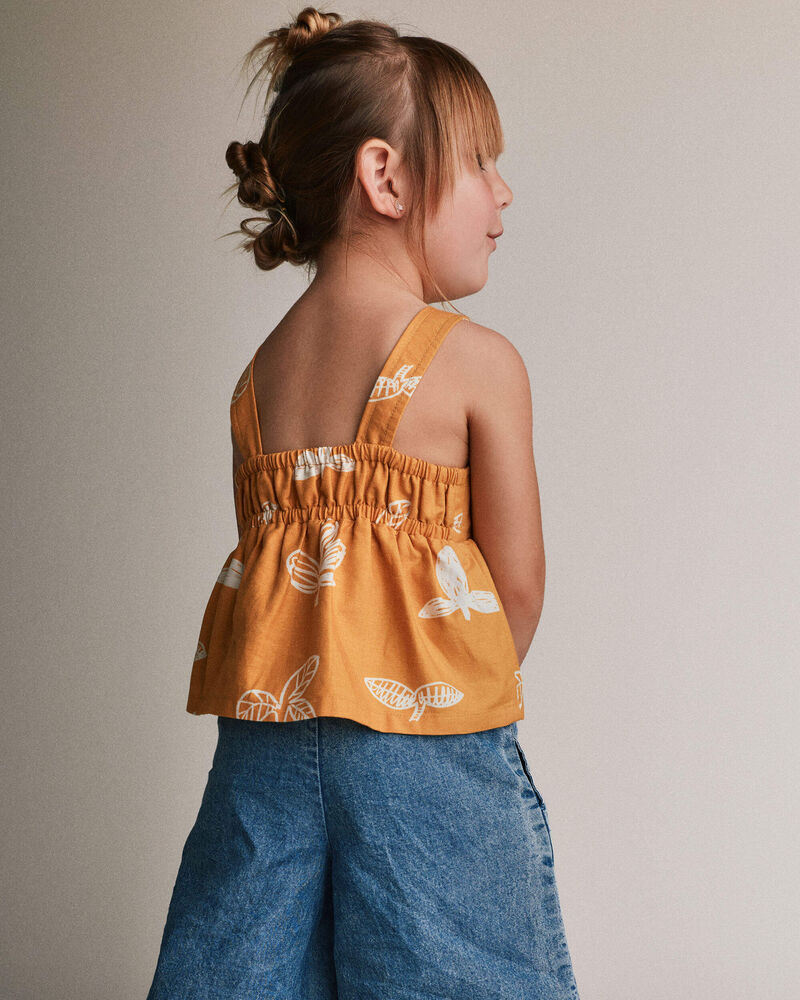 Toddler Girl Peplum Tank Top in Plant Print - Mustard Yellow, image 4 of 5 slides
