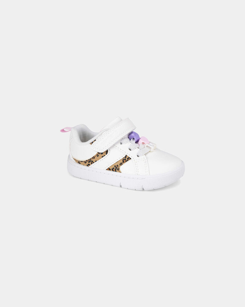 Baby Girl Every Step&reg; First Walker Leopard Charm Sneakers - White, image 1 of 6 slides